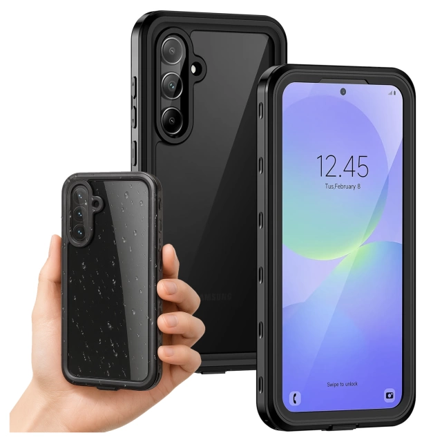 Etui Wodoodporne do Samsung Galaxy A56 5G 2025, Pancerna Obudowa 360° z Przezroczystym Tyłem, Alogy HydroArmor™ IP68 Case – Czarne