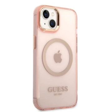 Etui Guess GUHMP14SHTCMP für Apple iPhone 14 6,1" różowy/pink Hard Case Gold Outline Translucent MagSafe