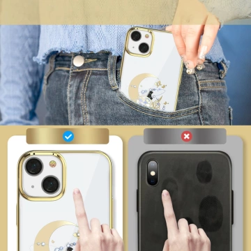 Kingxbar Moon Series Luxury Case mit Swarovski-Kristallen für iPhone 13 Gold (Blume)