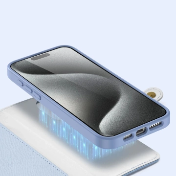 iPhone 15 Dux Ducis Lawa Leder Wallet Case MagSafe Blau