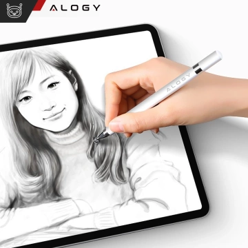 Alogy 2-in-1 kapazitiver Touch-Stift für den Bildschirm eines Telefon-Tablets mit einem Stift Weiß