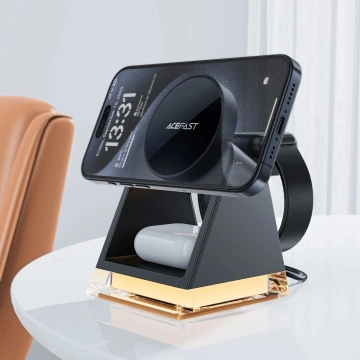 Acefast E17 MagSafe 3in1 Induktives Ladegerät 15W USB-A USB-C Kabel - Schwarz