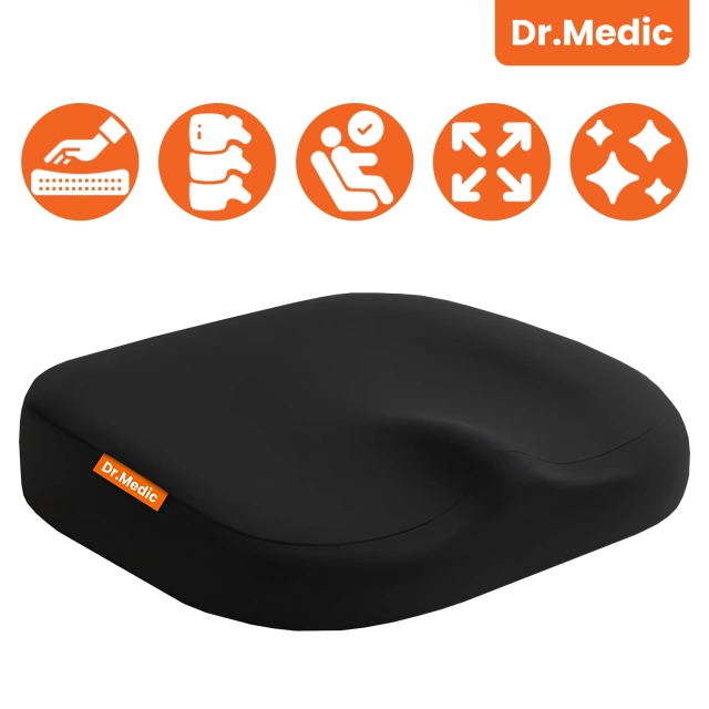 Poduszka na fotel DR.MEDIC ComfySeat™ Ergonomiczna siedzisko biurowe wsparcie kości ogonowej na krzesło do biura auta samochodu Czarna