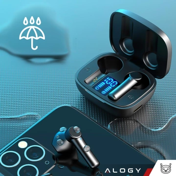 Słuchawki bezprzewodowe Alogy TWS Bluetooth 5.0 LED z etui ładującym IPX5 PowerBank USB-C Czarne