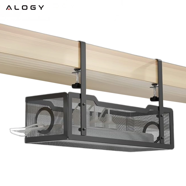 Organizer kabli pod blat półka na kable listwe przewody blat biurko biurkowy metalowy Alogy 34cm Czarny