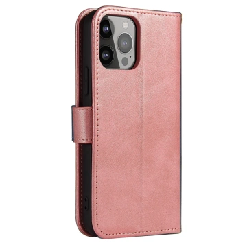 Etui na telefon Magnet Case do iPhone 13 Pro Max elegancki futerał etui pokrowiec z klapką i funkcją podstawki różowy