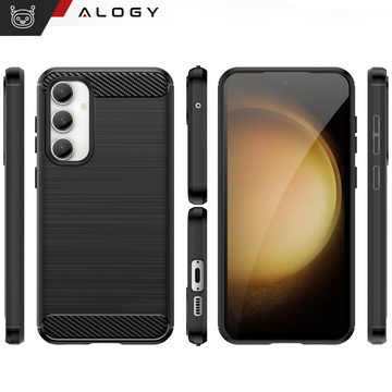 Schutzhülle für Samsung Galaxy S23 FE mit gepanzerter Rückseite, Alogy Carbon Silikon, schwarzes Glas