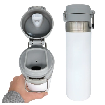Alogy Thermos ThermoGo™ 800ml Edelstahl-Reisebecher, auslaufsicher, faltbar, ideal für Kaffee, Tee, Sport und Auto, hält Getränke lange warm, weiß