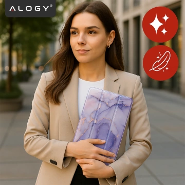 Schutzhülle für Apple iPad 10,9" (10. Generation, 2022) / iPad 11" A16 (11. Generation, 2025) Hybrid mit Stifthalter, faltbare Hülle mit 2-in-1-Ständerfunktion, Alogy HybridBook™ Hülle – Marmorviolett