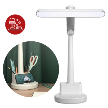 LED-Schreibtischlampe, Nachttischlampe, USB-Schreibtischlampe, Touch-verstellbar, Organizer und Telefonständer, Weiß