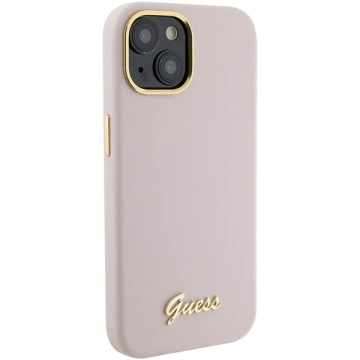 Etui Guess GUHCP15SSMBSLP do iPhone 15 6.1" różowy/pink hardcase Silicone Script Metal Logo & Frame
