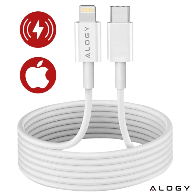 Ładowarka sieciowa Alogy szybka USB-C PD 20W + Kabel 1m przewód Lightning do iPhone Biały