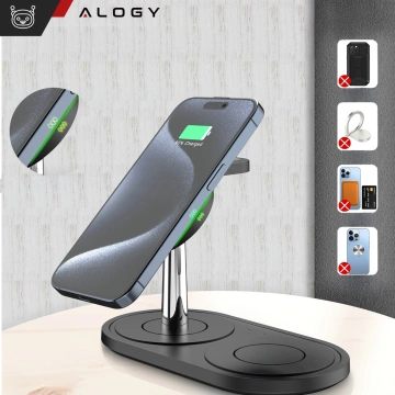 3in1 induktives Ladegerät für Telefonuhr-Kopfhörer Alogy Qi-Ladegerät für Apple iPhone Watch AirPods Schwarz