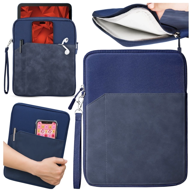 Torba Wsuwka Uniwersalna na tablet 9.7–10.8" z Smyczką i Kieszonką, Ochronna, Wodoodporna, Miękkie Wnętrze Alogy SleeveBag™ – Etui do iPad, Samsung, Lenovo, Xiaomi, Granatowy