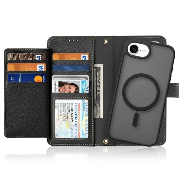 Dux Ducis Lawa Schwarze iPhone 16e Hülle mit schwarzer MagSafe Wallet