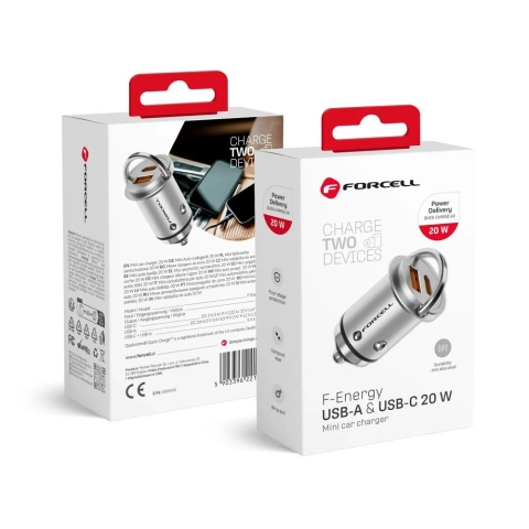 Ładowarka samochodowa Forcell F-Energy Mini 20W USB-C + USB-A
