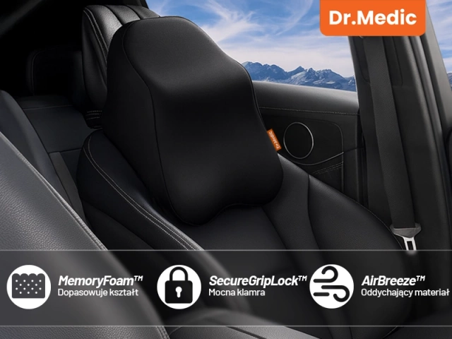 Poduszka do Samochodu pod Głowę Kark Szyję DR.MEDIC ErgoNeck™ Ergonomiczna poduszka na fotel zagłówek krzesło gamingowa do biura auta dla kierowcy pasażera