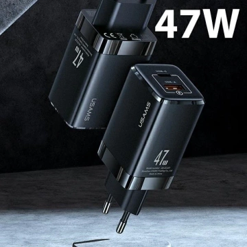 USAMS Ład. siec. T41 USB-C USB GaN 47 W PD QC (nur Kopf) Schnellladung czarny/schwarz CC137TC01 (US-CC137)