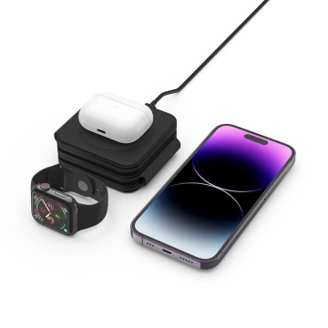 QI15W-A24 3IN1 Magnetisches MagSafe Wireless Charger Induktives Ladegerät für iPhone, Airpods, Apple Watch Schwarz