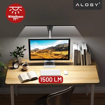 Alogy SmartDesk™ Faltbare LED-Monitor-Schreibtischlampe mit dreifacher Beleuchtung, einstellbarer Helligkeit, Tischhalterung und Augenschutz – Schwarz