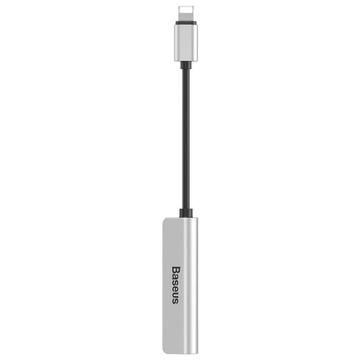 Adapter przejściówka Audio Baseus Lightning do miniJack 3.5mm + 2x Lightning do iPhone Srebrny