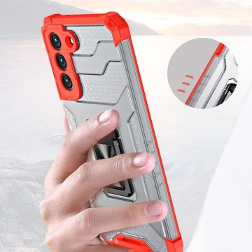 Crystal Ring Case Tough Hybrid Cover Magnethülle für Samsung Galaxy S22 (S22 Plus) rot
