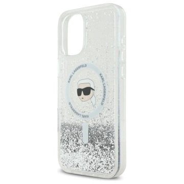 Etui Karl Lagerfeld do iPhone 16 Plus 6.7" Magsafe Hardcase Transparent Liquid Glitter Karl Head 