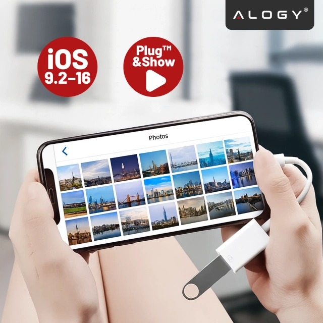 Przejściówka Adapter USB OTG USB-A 3.0 do Lightning, Kabel do iPhone i iPad, Obsługa Pendrive, Szybki Transfer Danych, Alogy OTGLink™ – Biały