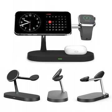 Qi Mag Safe 15W induktives Ladegerät für iPhone Apple Watch AirPods kabellose 5-in-1-Dockingstation Schwarz