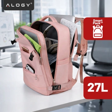 Damen-Reise-Laptop-Rucksack für Koffer, Gepäck, Flugzeug, Arbeit, Schule, 45 x 30 x 20 cm, Alogy Pink
