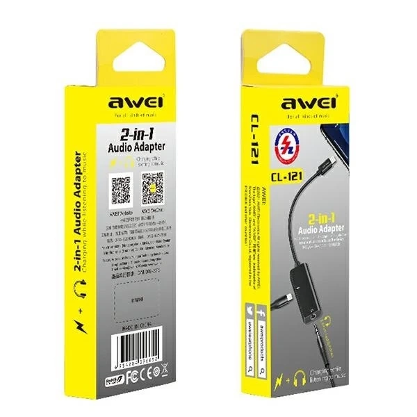 Adapter AWEI CL-121 Lightning-Lightning/ Jack 3.5 2w1 czarny/black