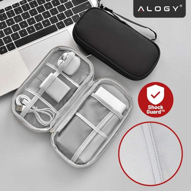 Etui Podróżne na Akcesoria, Organizer na Kable, Ładowarki, Telefon i Powerbank, Wielofunkcyjne i Kompaktowe 21 x 12,5 x 5 cm, Alogy TravelPack™ – Czarne