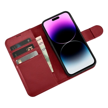 iCarer Wallet Case 2in1 für iPhone 14 Pro Max Leder Flip Cover Anti-RFID Rot