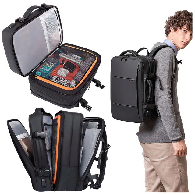Plecak podróżny Bange BackPack biznesowy plecak rozszerzalny Torba pojemna do laptopa 17.3" z portem USB Czarny