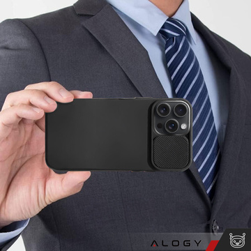 Hülle für iPhone 15 Pro Max Slide Case mit Objektivschutz Kameragehäuse Mattschwarz Alogy Soft Matt Glass