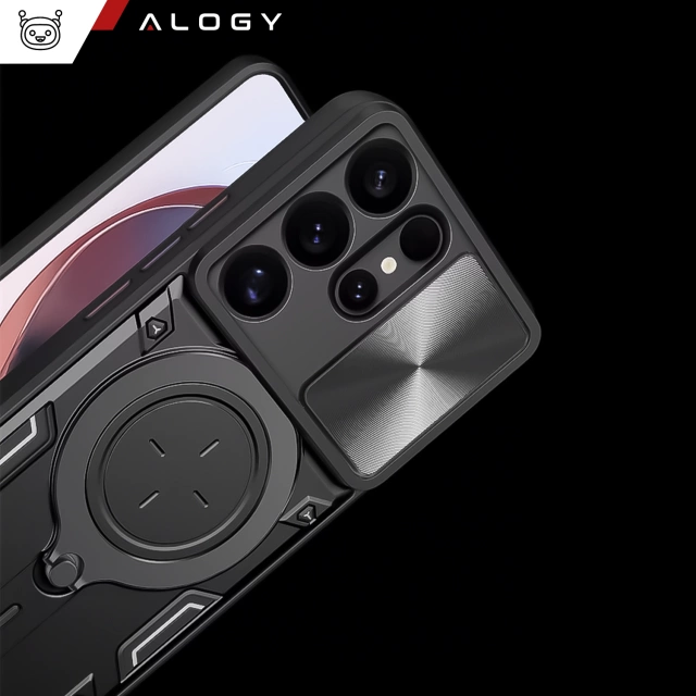 Etui do Samsung Galaxy S25 Ultra pancerne Slide Case Ring obudowa ochrona aparatu Alogy CamGuard Pro czarne