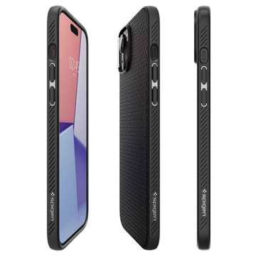 Hülle für iPhone 15 Plus Spigen Liquid Air Case, Gehäuse, schützende Rückseite, mattschwarzes Glas
