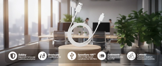 Kabel Xiaomi USB-A do USB-C 1 m – szybkie ładowanie 3A 60W, transfer danych, Quick Charge, oryginalny przewód Type-C do smartfonów i tabletów – Biały