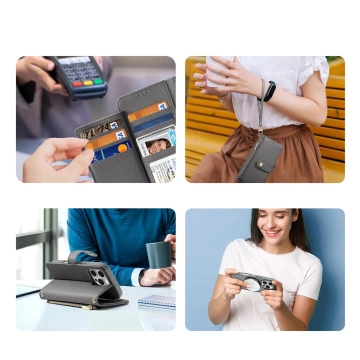 Etui skórzane do iPhone 16 Pro Max Dux Ducis Lawa z portfelem MagSafe szare