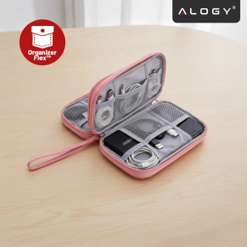 Etui Podróżne na Akcesoria, Organizer na Kable, Ładowarki, Telefon i Powerbank, Wielofunkcyjne i Kompaktowe 21 x 12,5 x 5 cm, Alogy TravelPack™ – Różowe
