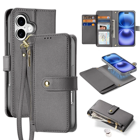 iPhone 16 MagSafe Lederhülle Dux Ducis Lawa Wallet – Grau
