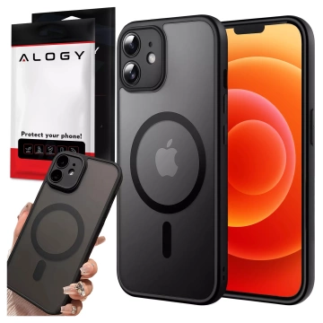 Hülle für Apple iPhone 12 Alogy MagSafe Hybrid Matte Case Matte Abdeckung mit Linsenschutz Schwarzglas