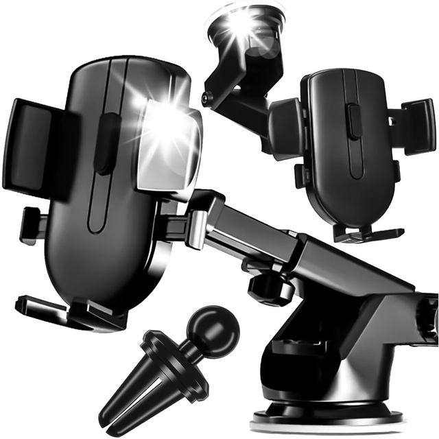 Uchwyt samochodowy do telefonu 2w1 Alogy na szybę do kratki na deskę rozdzielczą Czarny + Kabel USB-C 2.4A 1m