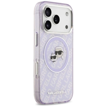 Etui Ochronne do iPhone 17 Pro Karl Lagerfeld IML Glitter K&C Heads MagSafe Fioletowy