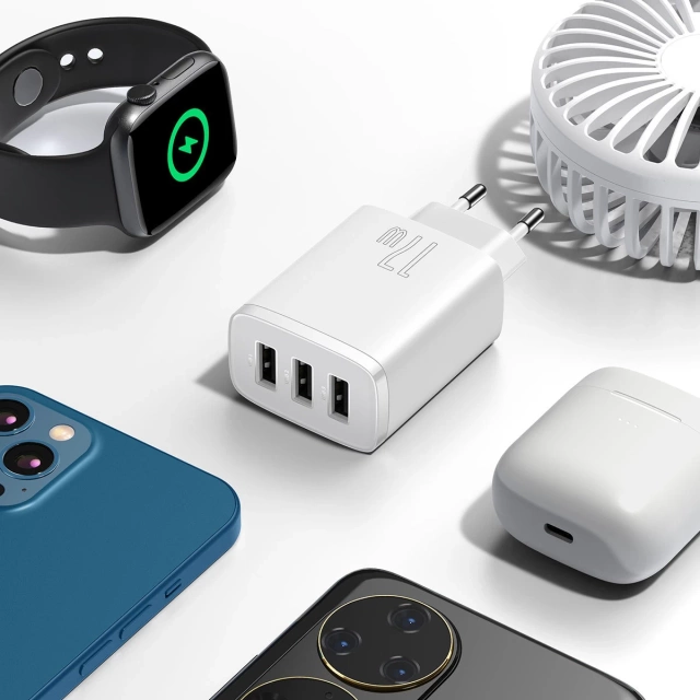 Ładowarka sieciowa Baseus Compact Quick Charger 3x USB 17W do telefonu tabletu słuchawek Biała