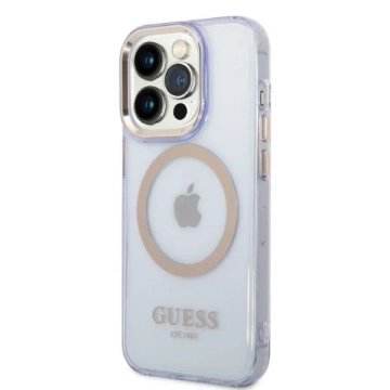 Etui Guess GUHMP14LHTCMU für iPhone 14 Pro 6,1" lila/lila Hartschale Gold Outline Translucent MagSafe