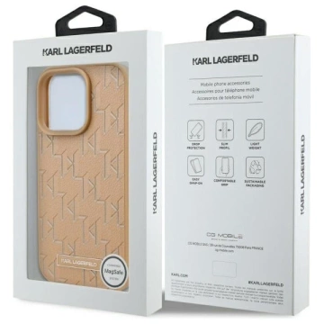 Karl Lagerfeld Hülle für iPhone 16 Pro 6,3" Beige MagSafe Hardcase Leder Monogramm Metall Logo