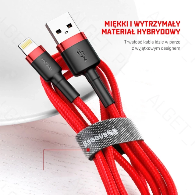 Kabel nylonowy Baseus Cafule Lightning 2,4A 50cm Czerwony