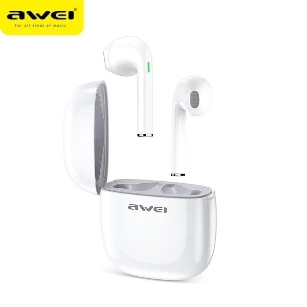 AWEI Słuchawki Bluetooth 5.0 T28 TWS + stacja dokująca Białe