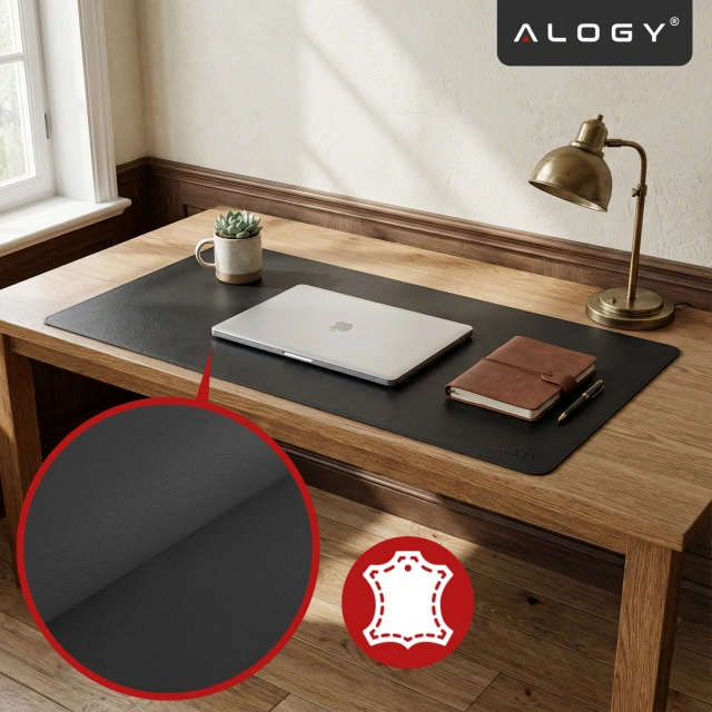 Podkładka na biurko 90×45 cm – antypoślizgowa mata ochronna z eleganckiej ekoskóry PU, pod mysz i klawiaturę, stylowa i trwała – Alogy WorkMat™ Czarna